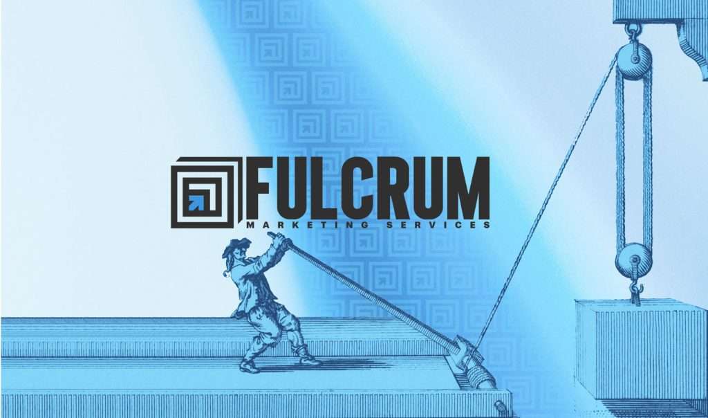An illustrated picture showing a man using a fulcrum to lift a heavy weight with the fulcrum logo in the background