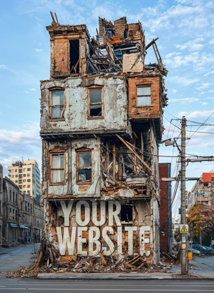 Website audit stabilizing an outdated site: “my website” base propping up a crumbling building